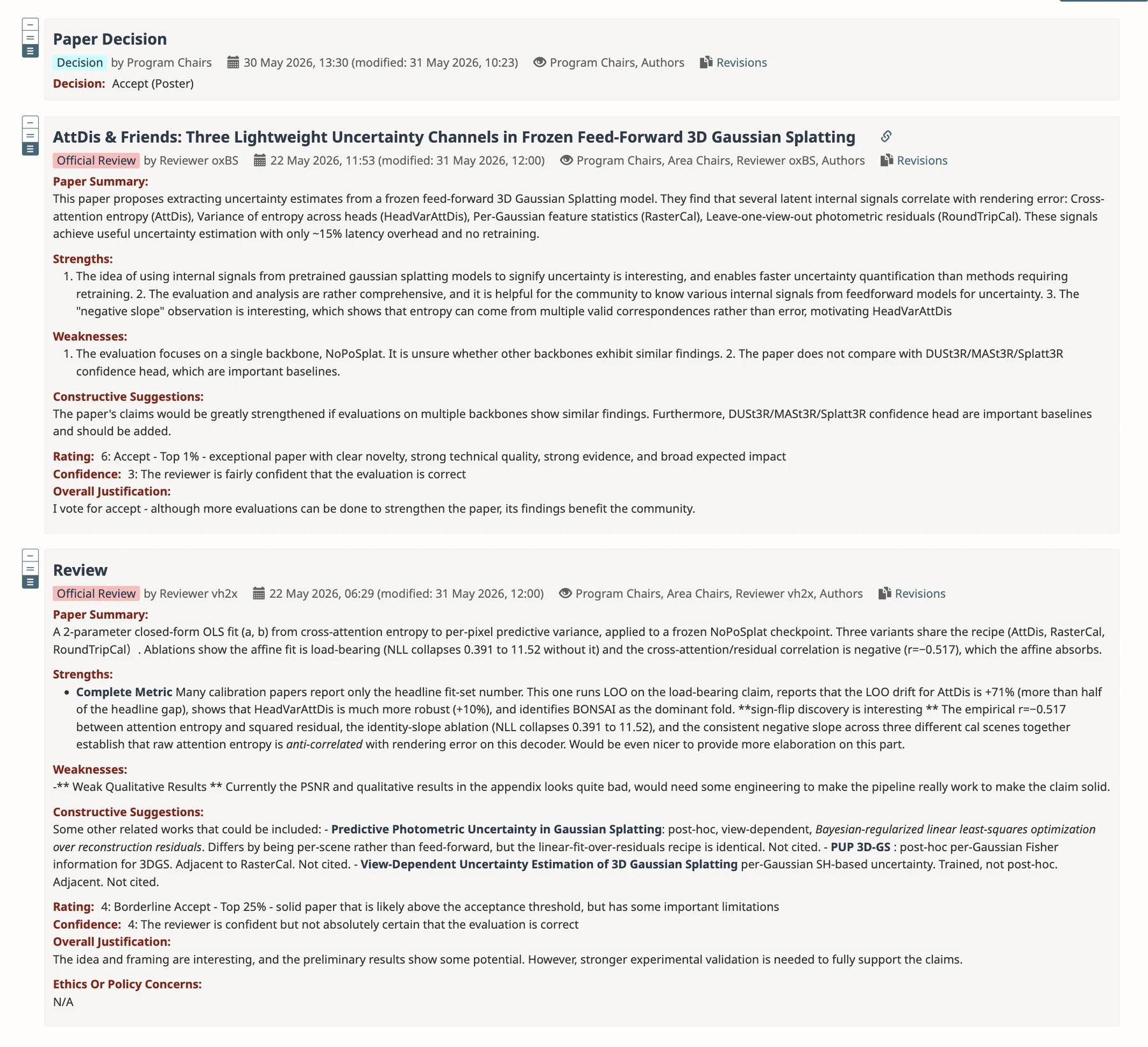 Full official reviews for AttDis & Friends, including a rating of 6 (Accept, Top 1%)